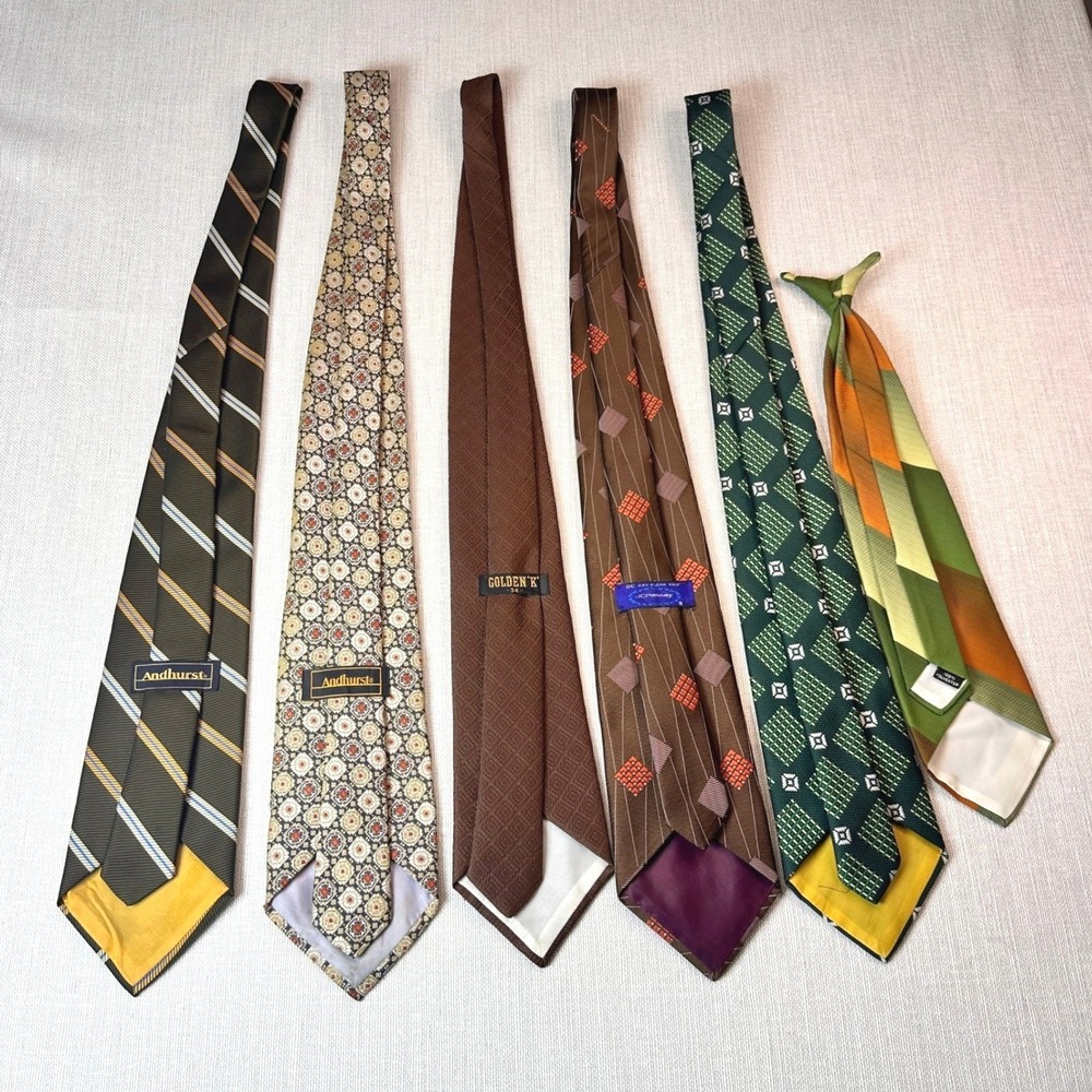 70s Vintage Necktie Bundle 6pc Andhurst Golden K Earth Tones Geometric Wide Ties - Picture 3 of 8